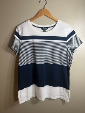 Lauren Ralph Lauren Navy White Striped Stretch Tee Top XL